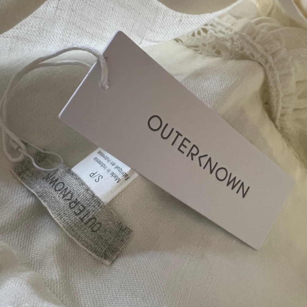 NWT Outerknown Linen Organic Cotton Belted Shirt Dress Lace Detail Ivory S - Picture 6 of 9